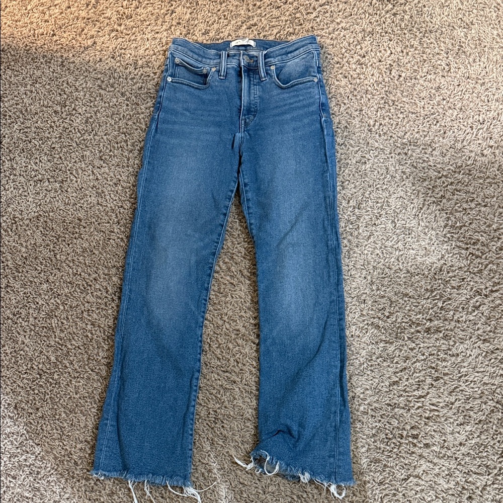 Madewell Straight Leg Frayed Hem Blue Jeans